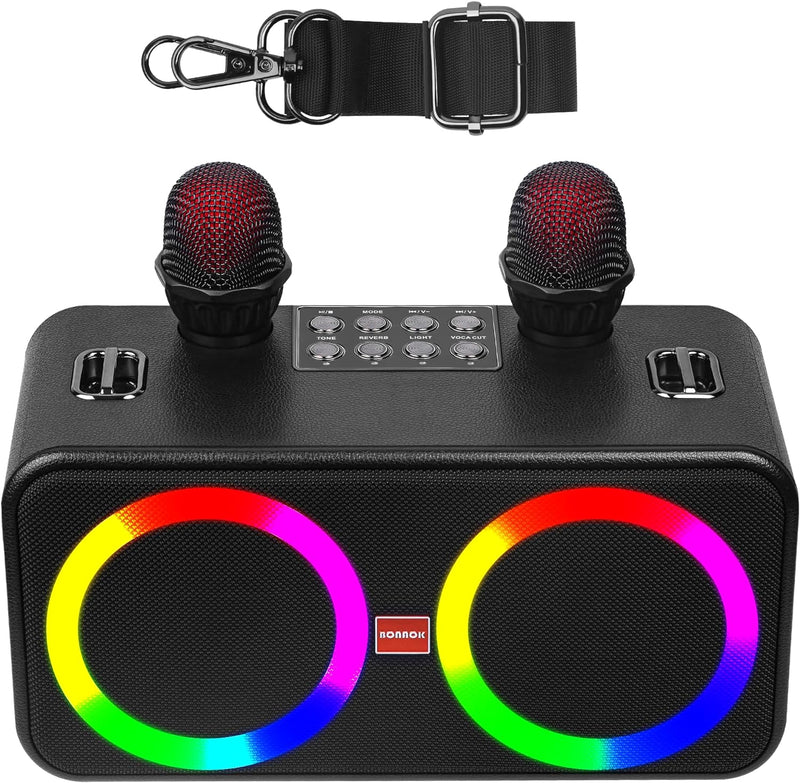 BONAOK Tragbare Karaoke-Maschine, Bluetooth-Karaoke-System mit 2 Karaoke Mikrofonen, Wiederaufladbar