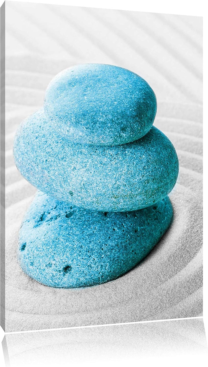 Pixxprint DREI Steine im Sand mit Muster, Format: 70x100 auf hochkantiges Leinwand, XXL riesige Bild