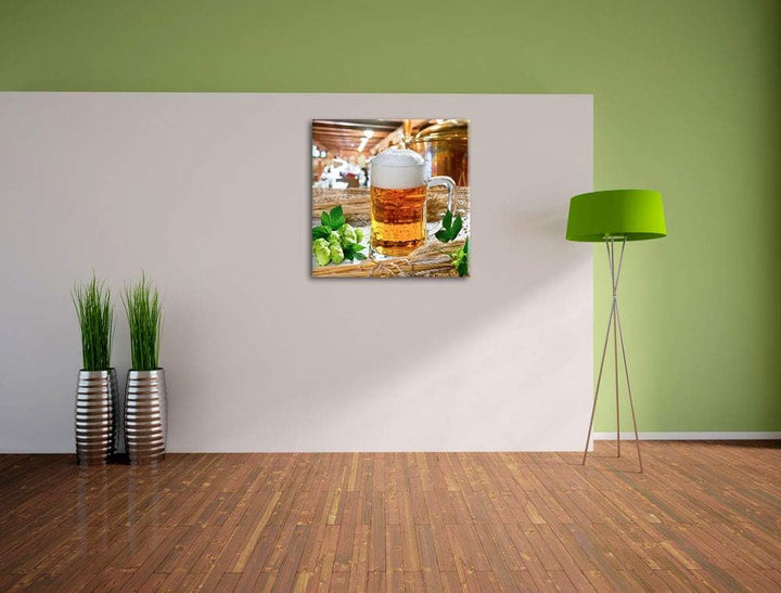 Deutsches frisches Bier, Format: 70x70 auf Leinwand, XXL riesige Bilder fertig gerahmt mit Keilrahme