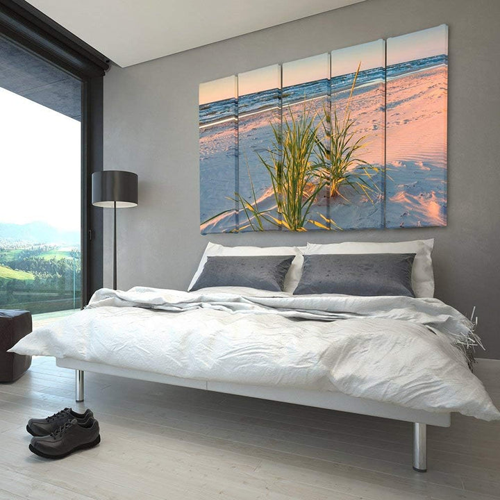 Feeby Frames, Leinwandbild Bilder Wand Bild - 5 Teile - Wandbilder Kunstdruck (GRÜNES Gras) 200x100