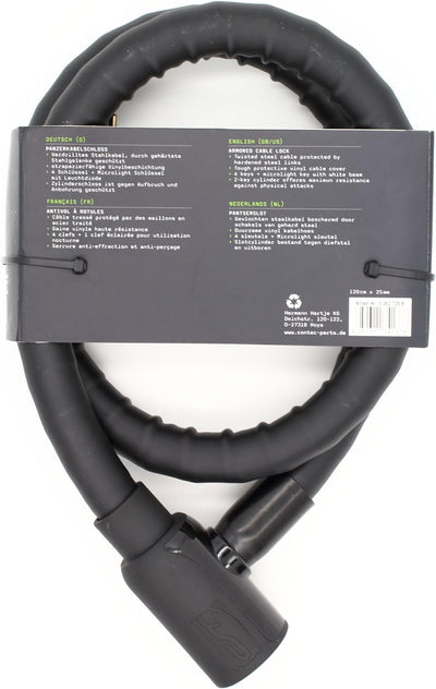 Contec Unisex – Erwachsene Powerloc Fahrradschloss, schwarz, Ø 25 mm, 120 cm lang