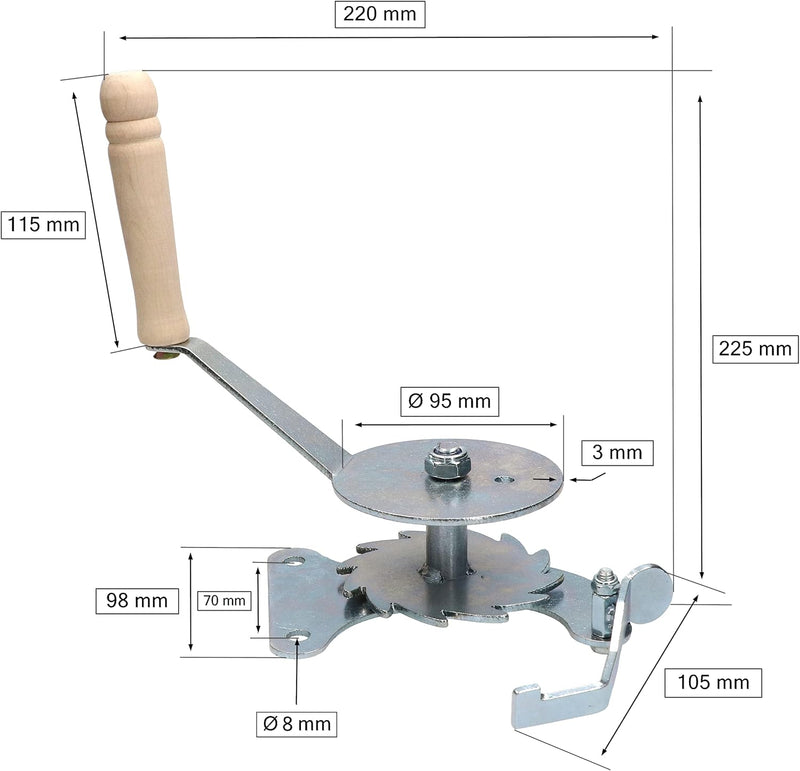 KOTARBAU® Grillrostwinde zum Einstellen der Grillrosthöhe Stahl Verzinkt mit Holzgriff Grillkurbel K