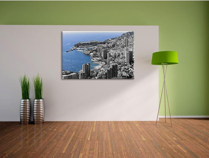 Pixxprint Blick auf das prächtige Monte Carlo Schwarz/Weiss, Format: 100x70 auf Leinwand, XXL riesig