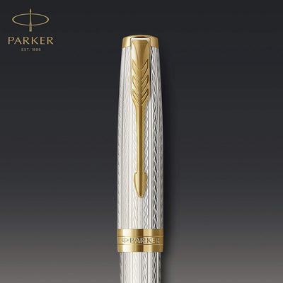 PARKER Sonnet Rollerball Pen | Premium Silver Mistral Finish with Gold Trim | Fine Point with Black