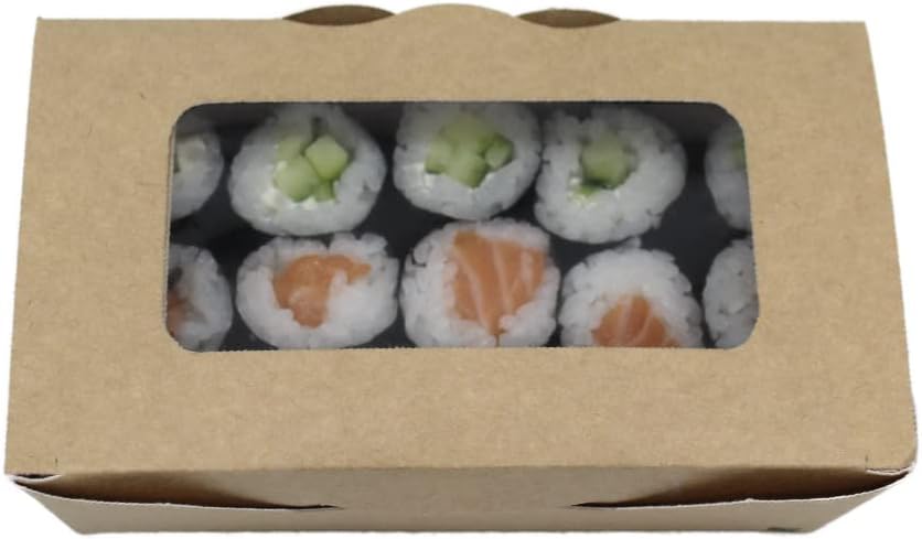 BAMI Sushibox Lebensmittelbox Tortenkarton Sushikarton mit Fenster -SBF409-15x10x3,9cm 50 Stück -SBF