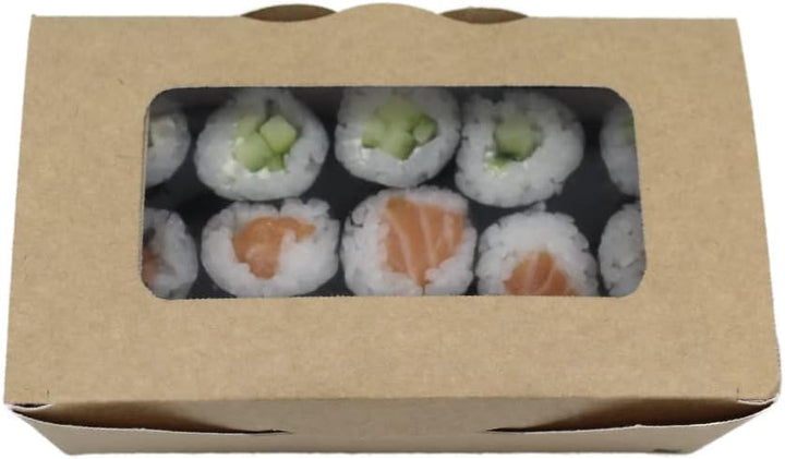 BAMI Sushibox Lebensmittelbox Tortenkarton Sushikarton mit Fenster -SBF409-15x10x3,9cm 50 Stück -SBF