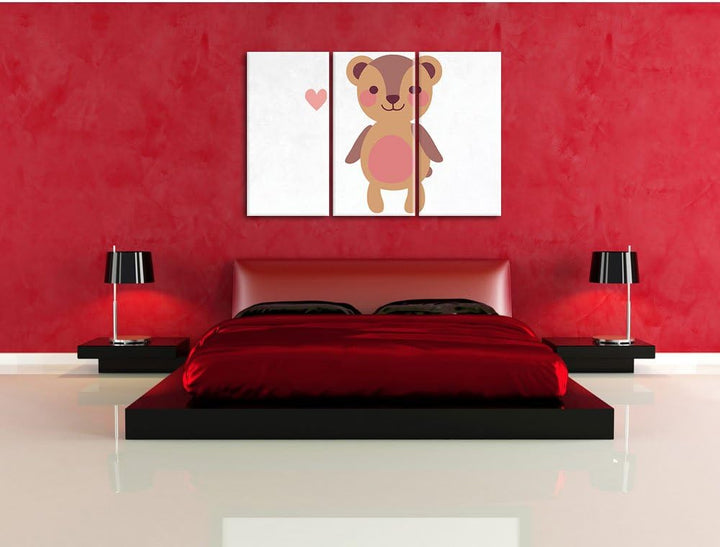 Pixxprint Niedlicher Bär weiss 3-Teiler Leinwandbild 120x80 Bild auf Leinwand