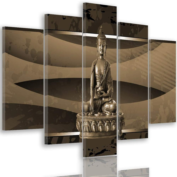 Wanddeko XXL Buddha Leinwandbild 5 Teilig Abstraktion Figur Spa Zen braun 100x70 cm Leinwandbild 100