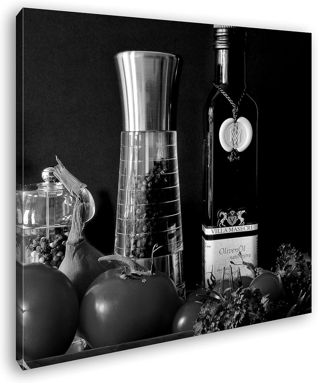 deyoli Dark Tablett mit gesunden Lebensmitteln im Format: 70x70 Effekt: Schwarz&Weiss als Leinwandbi