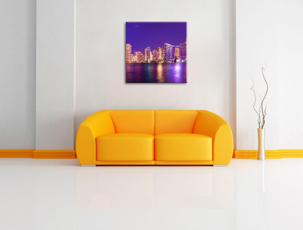 Pixxprint Skyline von Miami Florida als Leinwandbild/Grösse: 70x70 cm/Wandbild/Kunstdruck/fertig bes