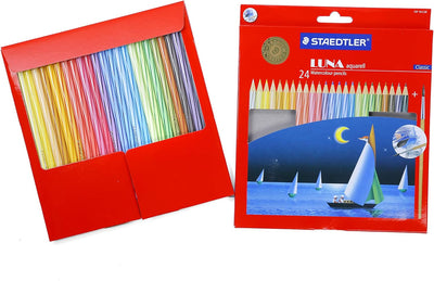 Staedtler Luna Classic Water Color Pencil 24 Clrs with 4 piece of Jombo erasers Pack of 24, Pack of