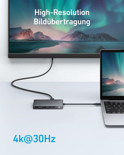 Anker USB C Hub, 341 (7-in-1, 4K HDMI) with 3 5 Gbps USB-C, USB-A Data Ports, Max 100W Power Deliver
