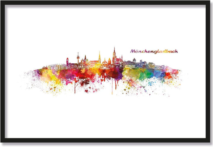 JUNIWORDS Poster mit/ohne Holzrahmen, Wähle ein Motiv, Aquarell Skyline Mönchengladbach, Wähle eine