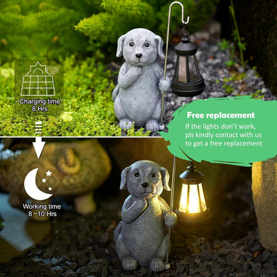 Yeomoo Hund Figur mit Solarlampen Gartendeko für Draussen - Dog Gartenfiguren mit Solarlaterne Garte