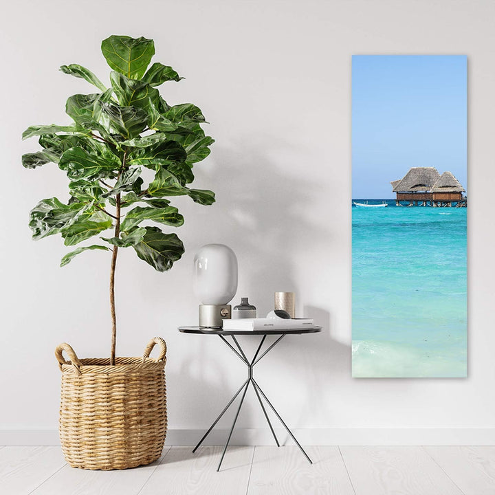 Wanddeko Landschaft Kunst modern Bilder Sansibar Blau 45x140 cm Deko paneel 45x140 cm Blau_A, Deko p