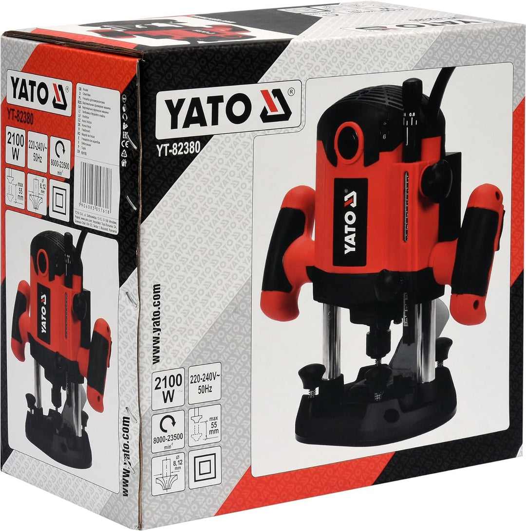 YATO Profi Oberfräse mit 2100 Watt, Ø 8 und 12 mm, Drehzahlregelung, Parallelanschlag, Tiefeneinstel