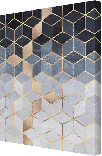 Leinwandbild Blau Weiss goldene Geometrie Bild auf Leinwand 100x75 cm 100cm x 75cm, 100cm x 75cm