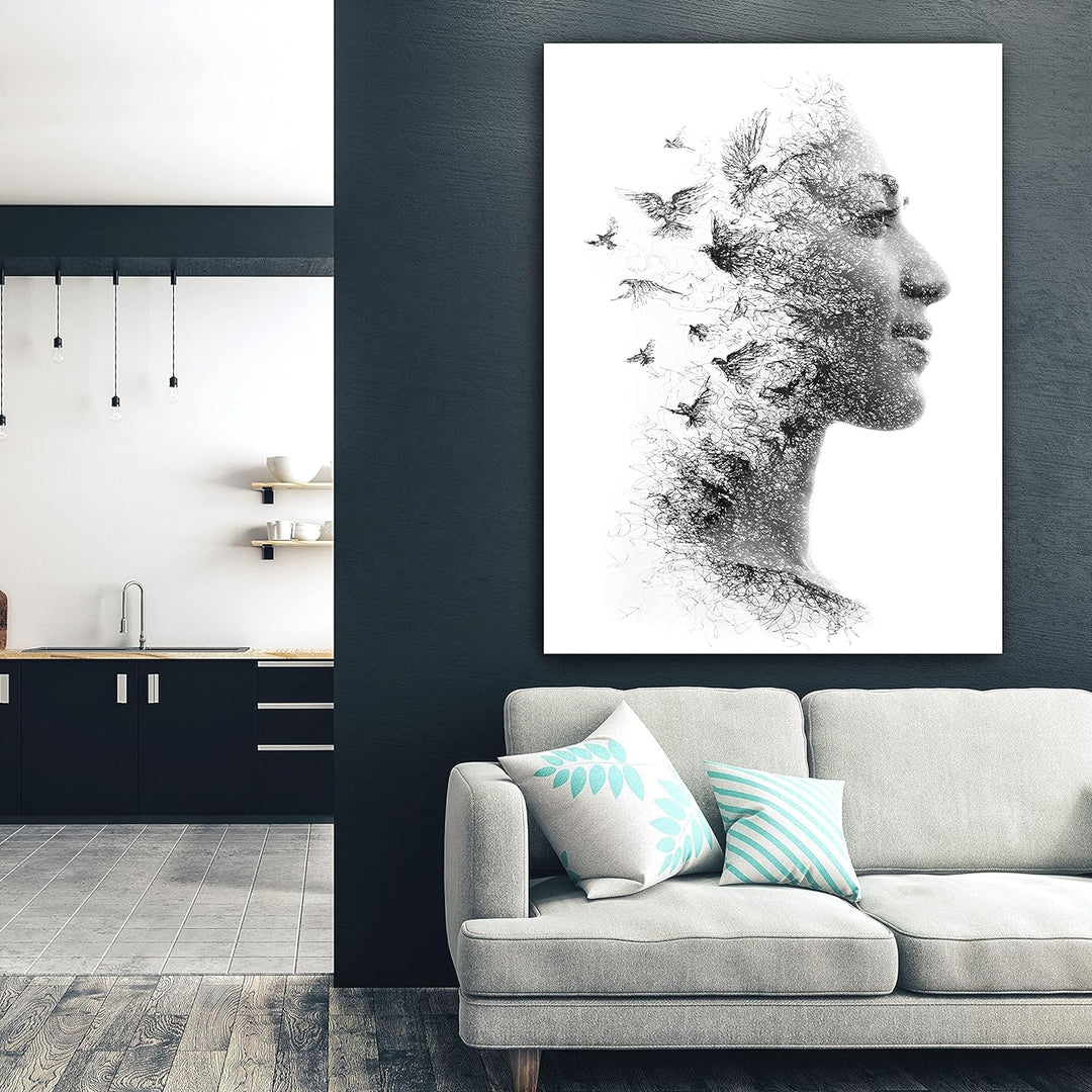 wandmotiv24 Deko Wandbild aus Acrylglas, Grösse 40x30cm, Hochformat, Kunst, Double Exposure, Vögel,