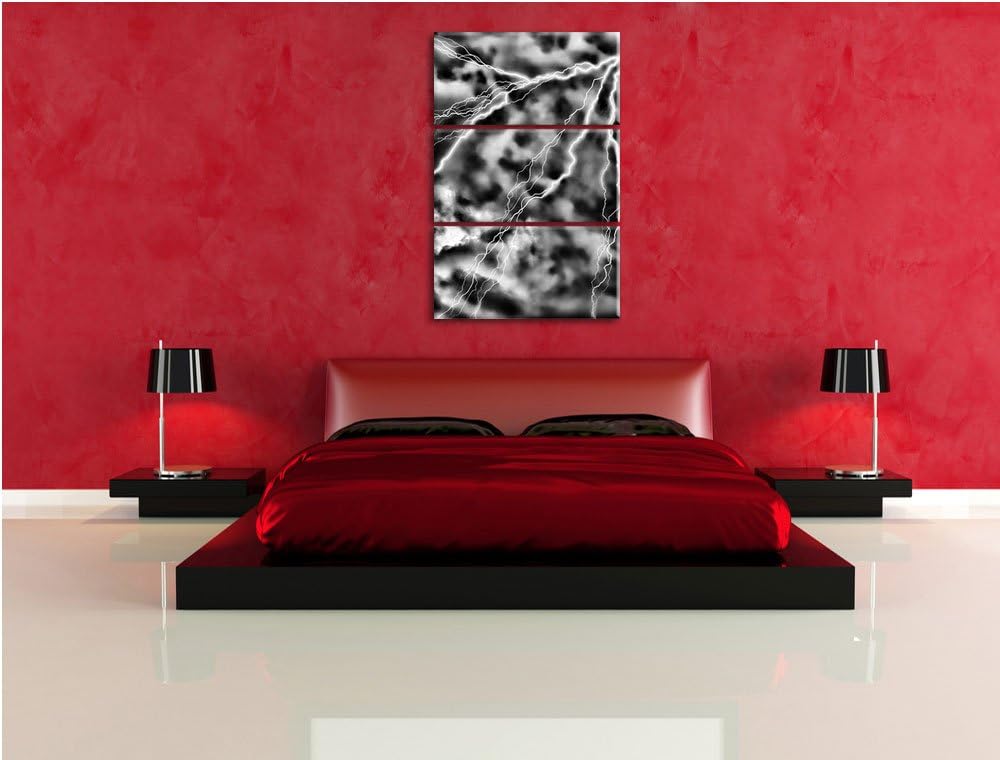 Pixxprint Blitze und Gewitter als Leinwandbild/Grösse: 3 Teilig (120x80) cm/Wandbild/Kunstdruck/fert