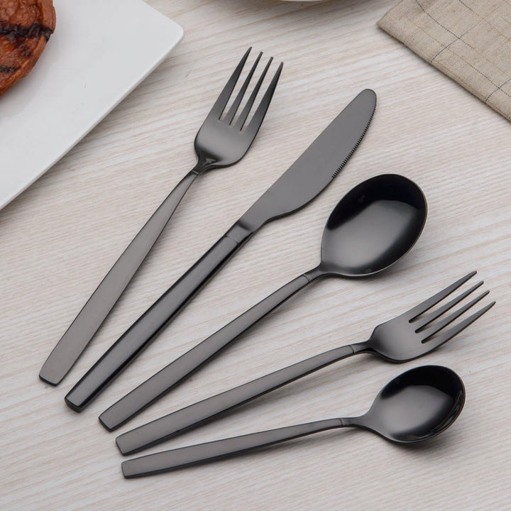 Berglander 24 Stück Titanium schwarz plattiert Besteck, 24 Stück schwarz Besteck Set, schwarz Bestec