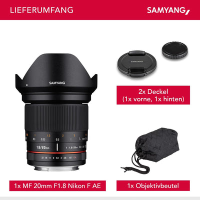 Samyang 7460 20/1,8 Objektiv DSLR Nikon F AE manueller Fokus automatischer Blendenring,Fotoobjektiv,