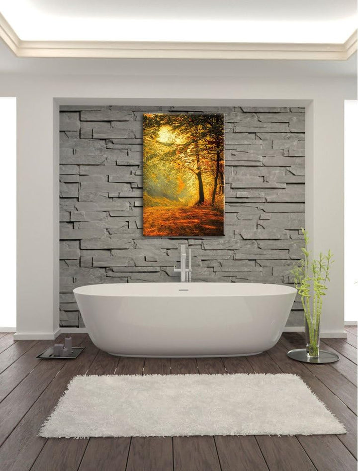 Pixxprint Wald im Herbst, Format: 100x70 auf Leinwand, XXL riesige Bilder fertig gerahmt mit Keilrah
