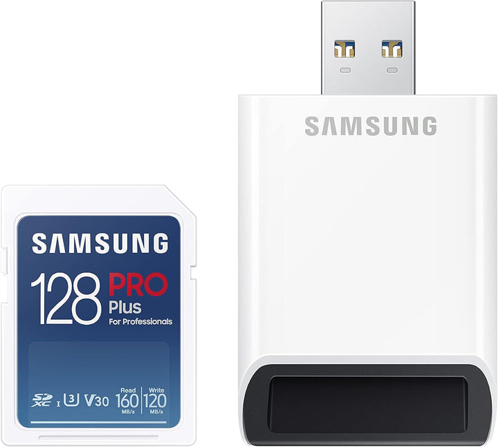 Samsung PRO Plus SD-Karte, 128 GB, UHS-I U3, Full HD & 4K UHD, 160 MB/s Lesen, 120 MB/s Schreiben, S