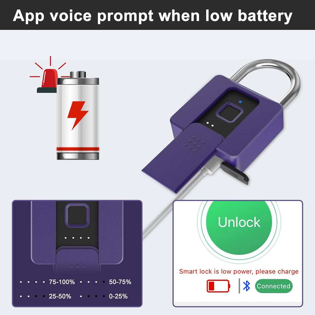 eLinkSmart Grosses Vorhängeschloss mit Schlüssel, Fingerabdruck-/Telefon-App, Remote-Autorisierung,