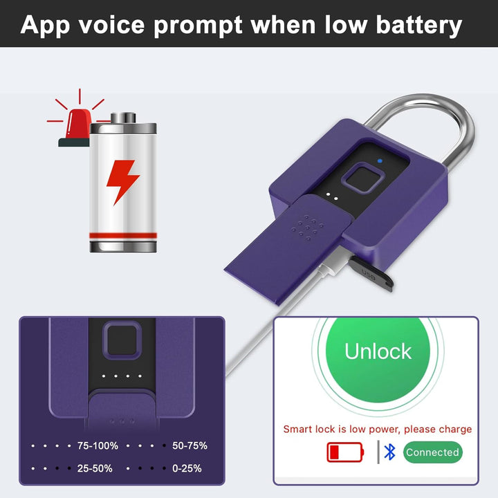 eLinkSmart Grosses Vorhängeschloss mit Schlüssel, Fingerabdruck-/Telefon-App, Remote-Autorisierung,