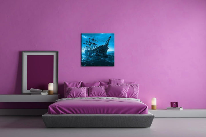 deyoli riesiges Segelschiff bei Nacht Format: 70x70 Effekt: Monocrome Blau als Leinwandbild, Motiv f