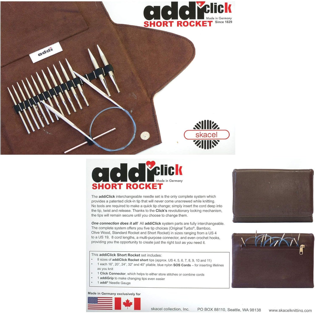 Addi Click Lace Needle Set, Metall, Red, 3,5-8 mm Kurze Spitze, Kurze Spitze