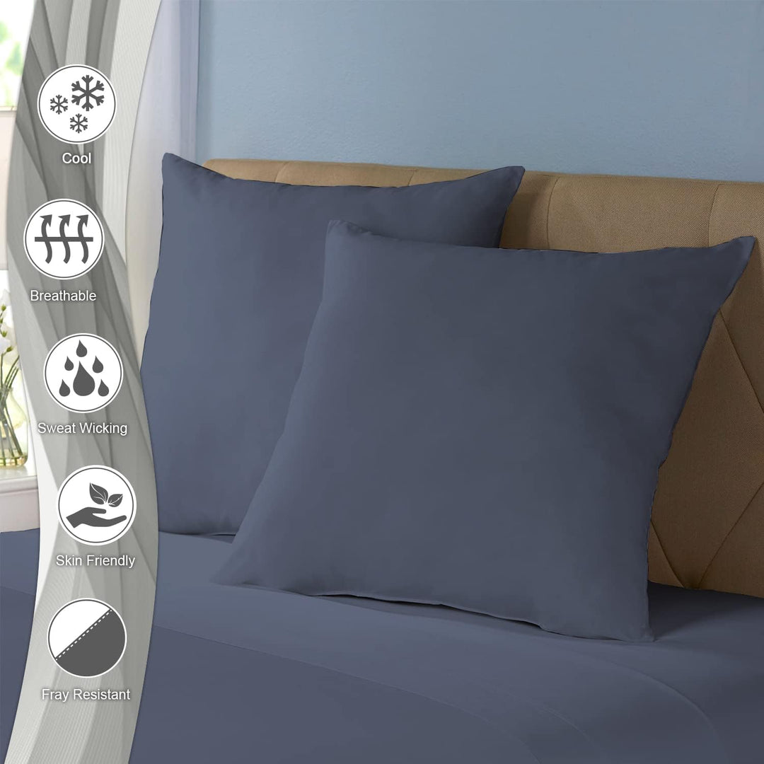 Pizuna Luxuriöser Soft-Satin 2er Pack Kissenbezug 80 x 80 cm Dunkel Blau, 600 Fadenzahl Baumwolle Ki