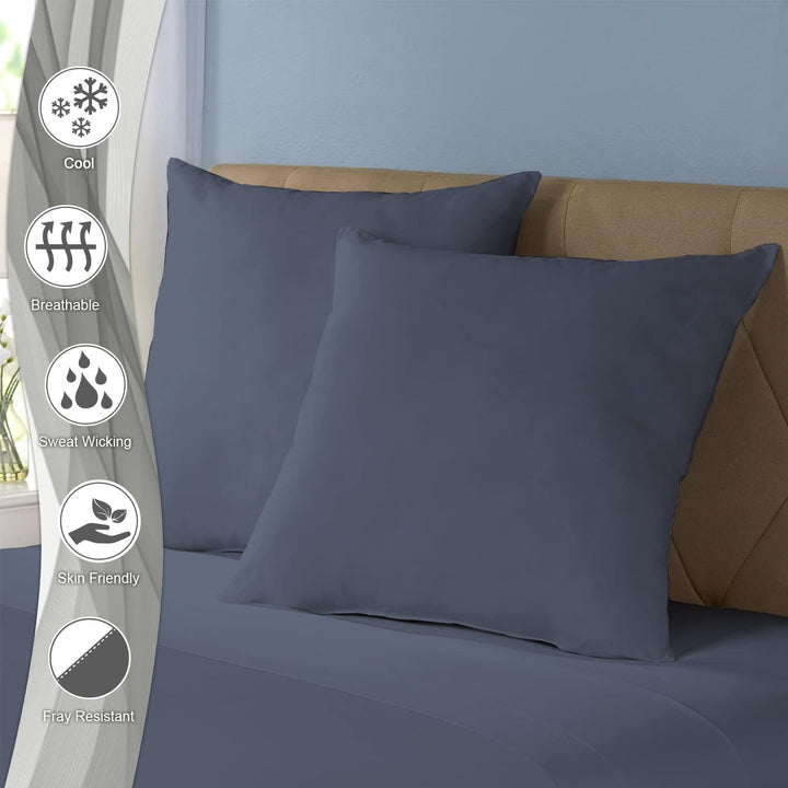 Pizuna Luxuriöser Soft-Satin 2er Pack Kissenbezug 80 x 80 cm Dunkel Blau, 600 Fadenzahl Baumwolle Ki