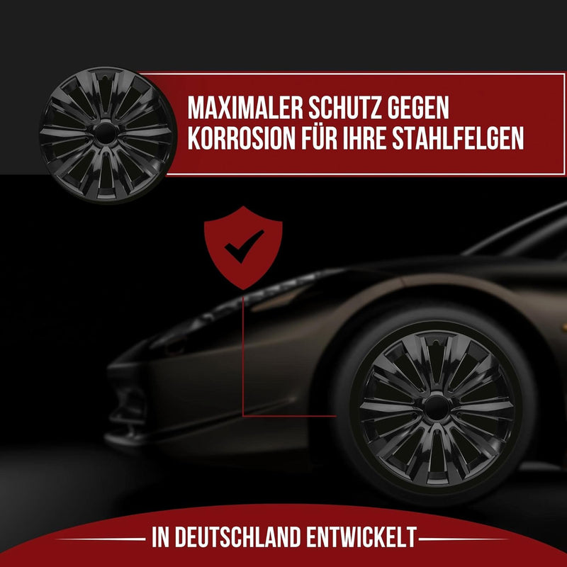 Albrecht 16 Zoll Radkappen schwarz für Stahlfelgen - Delta Radzierblenden aus hochwertigem Kunststof