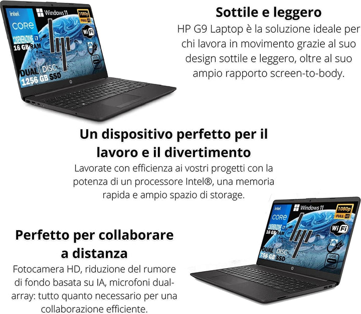 HP 240 G8 Notebook Laptop Intel i3 1005G1 10Th gen bis zu 3.40Ghz Display 14" HD,12GB RAM ddr4, sd M