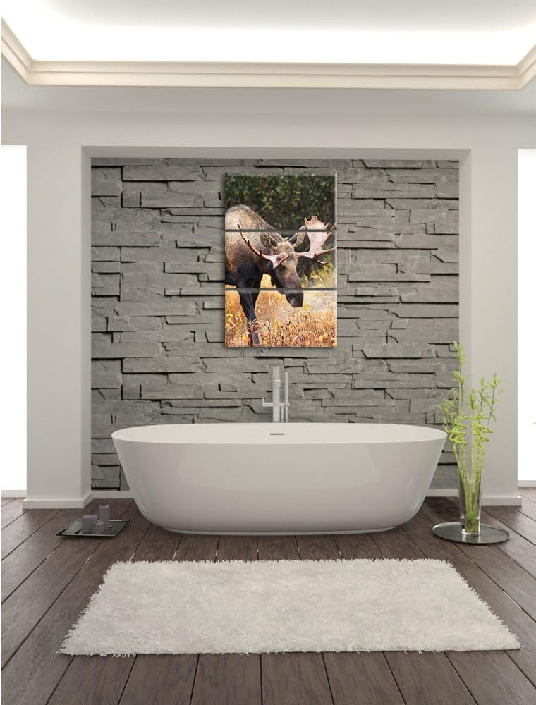 Pixxprint Grosser Elch als Leinwandbild | Grösse: 3 Teilig (120x80) | Wandbild| Kunstdruck | fertig