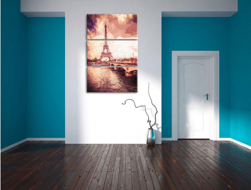 Pixxprint Eiffelturm in Paris Kunst / 3-Teilig/Gesamtmass 120cm Leinwandbild bespannt auf Holzrahmen