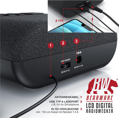 CSL - DAB+ Radiowecker DAB, UKW, Uhrenradio, Wecker mit Zwei einstellbaren Weckzeiten, Snooze-Funkti