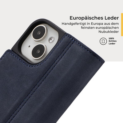 Snakehive Schutzhülle für iPhone 15 - Klapphülle Echte Lederhülle mit Standfunktion - Handmade in Eu