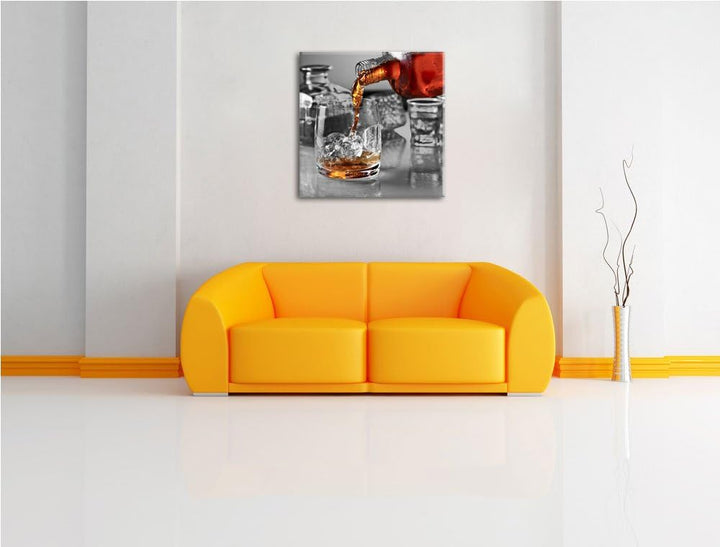 Pixxprint Whiskey im Whiskeyglas als Leinwandbild/Grösse: 70x70 cm/Wandbild/Kunstdruck/fertig bespan
