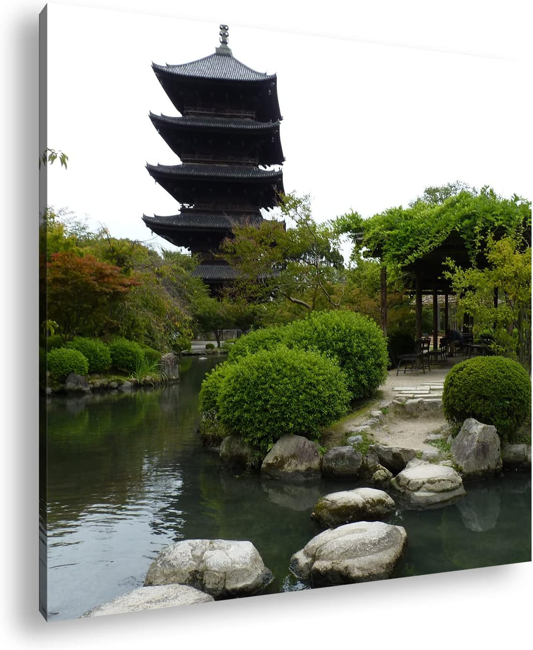 Japanischer Zen-Garten Format: 70x70 als Leinwandbild, Motiv fertig gerahmt auf Echtholzrahmen, Hoch