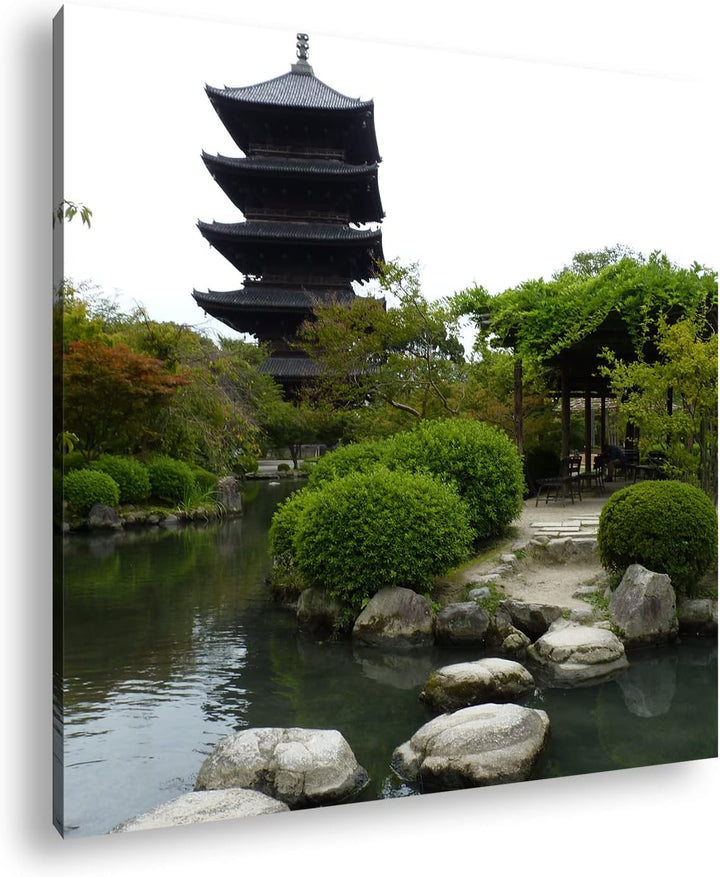 Japanischer Zen-Garten Format: 70x70 als Leinwandbild, Motiv fertig gerahmt auf Echtholzrahmen, Hoch