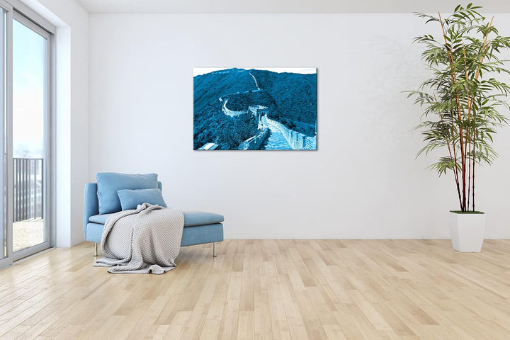 deyoli Chinesische Mauer Format 80x60 Effekt: Monocrome Blau als Leinwandbild, Motiv fertig gerahmt