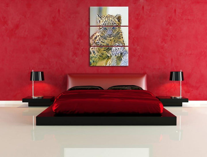 Leopardenjunges beim Klettern Spezial 3-Teiler Leinwandbild 120x80 Bild auf Leinwand, XXL riesige Bi
