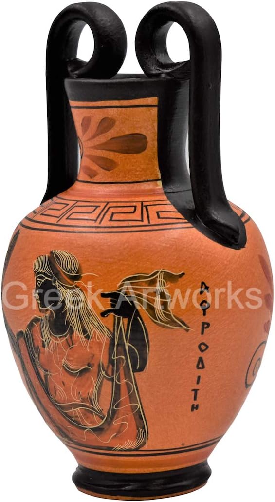 Griechische schwarze Keramik-Vase, Topf mit Töpferei, Göttin Aphrodite, 17 cm