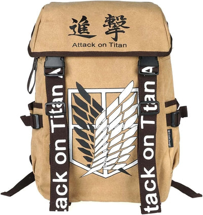 CoolChange Rucksack mit Aufklärungstrupp Wappen für Attack on Titan Fans | Hellbraun oder Blau Beige