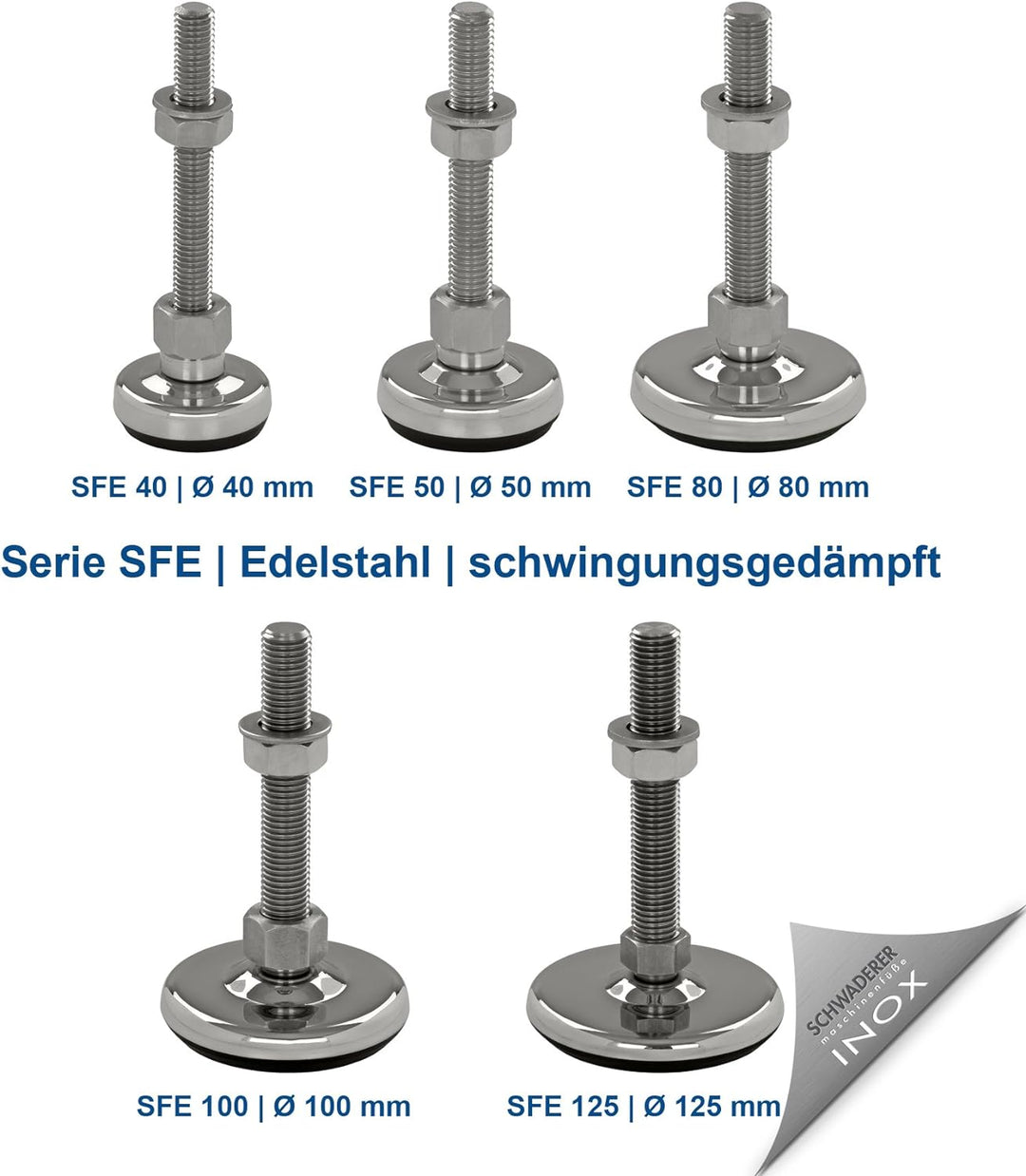 Schwaderer Maschinenfüsse/Stellfüsse/Nivelllierfüsse/Gelenkfüsse, höhenverstellbar SFE 50, 4er-Set,
