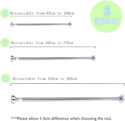 EC Breath ausziehbare Duschvorhangstange, Teleskopstange aus Edelstahl, edelstahl, silber, 155-260cm