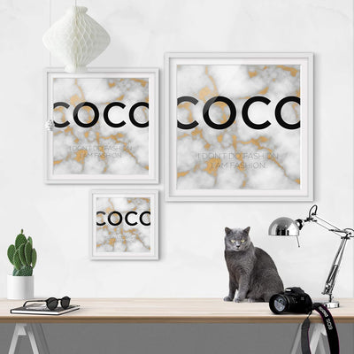 Bild mit Rahmen - Coco - I Don't do Fashion - Rahmenfarbe Weiss, 70 x 70 cm 70cm x 70cm Weiss, 70cm