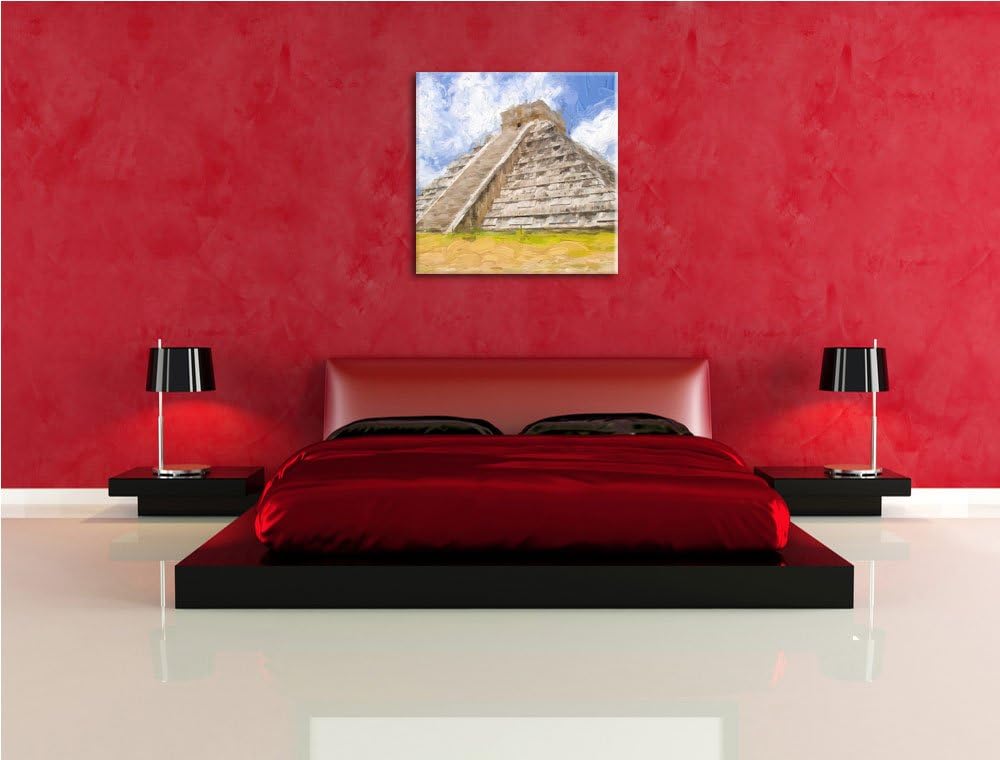 Pixxprint Atemberaubender Maya Tempel als Leinwandbild/Grösse: 70x70 cm/Wandbild/Kunstdruck/fertig b